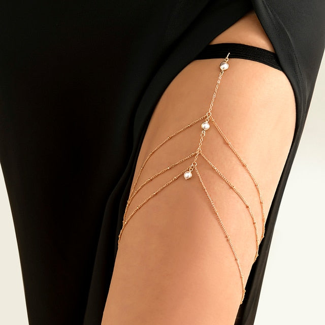 Thigh Chain with Gold & Silver Pearls gold