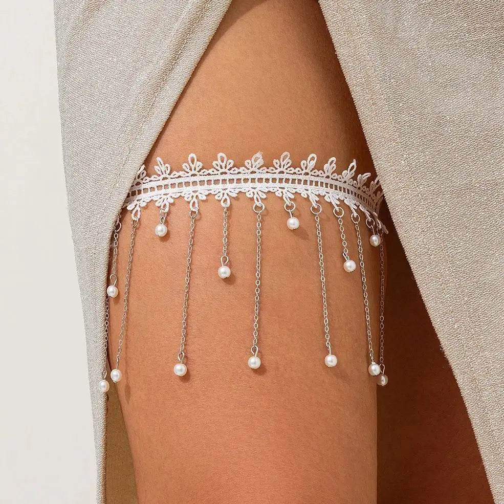 White Thigh Chain - Thigh Body Jewelry Woman Leg