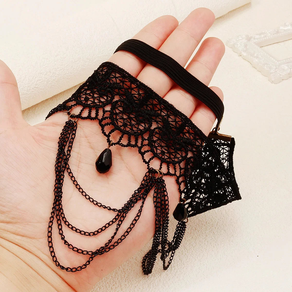 Black lace thigh chain - leg jewelry for women
