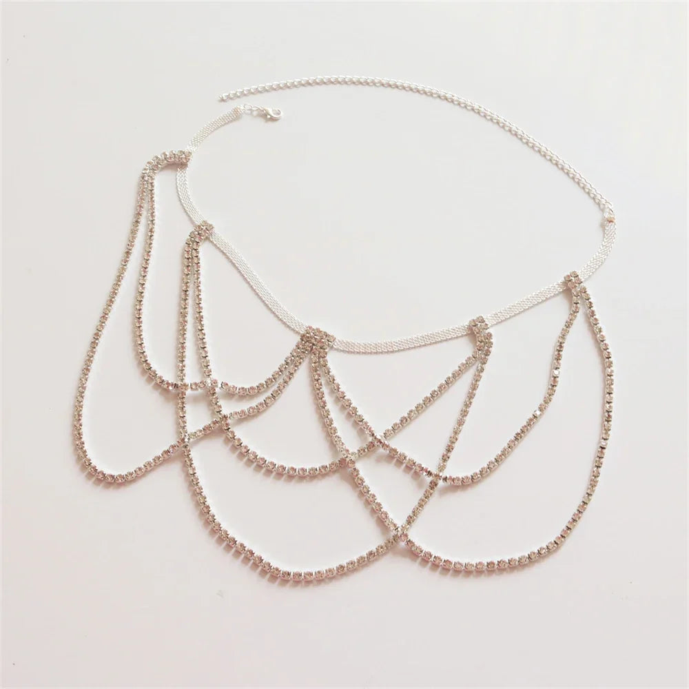 Rhinestone thigh chain - women’s leg jewelry silver