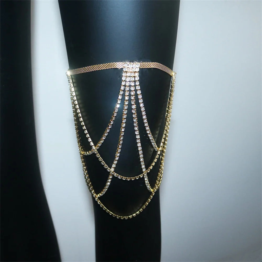 Rhinestone thigh chain - women’s leg jewelry gold