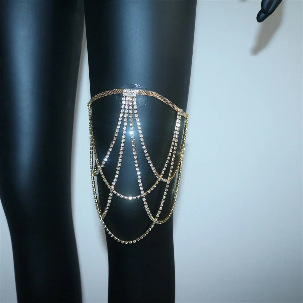 Rhinestone thigh chain - women’s leg jewelry gold