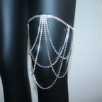Rhinestone thigh chain - women’s leg jewelry silver