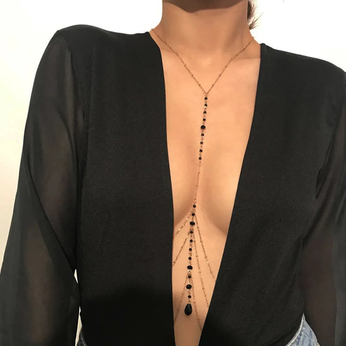 Women's Turning Chain Black Gold Necklace