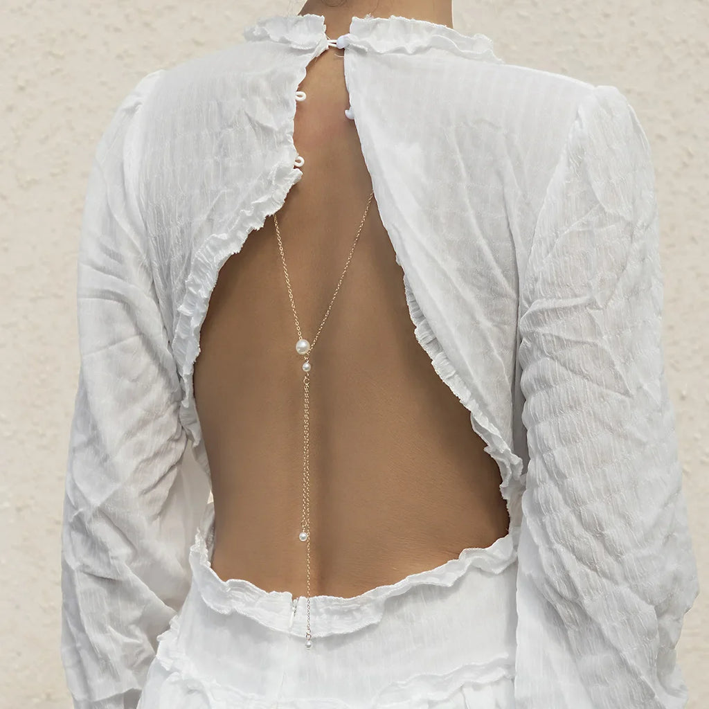 Back Chain Necklace Dorsal Ornament Woman Silver Beads
