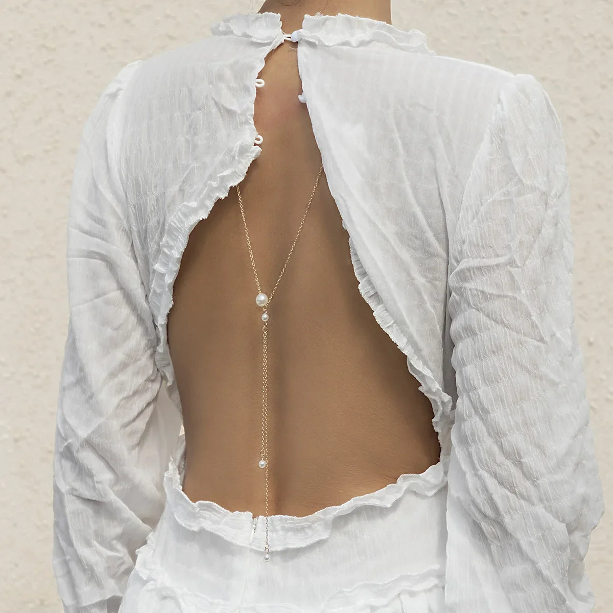 Back Chain Necklace Dorsal Ornament Woman Silver Beads