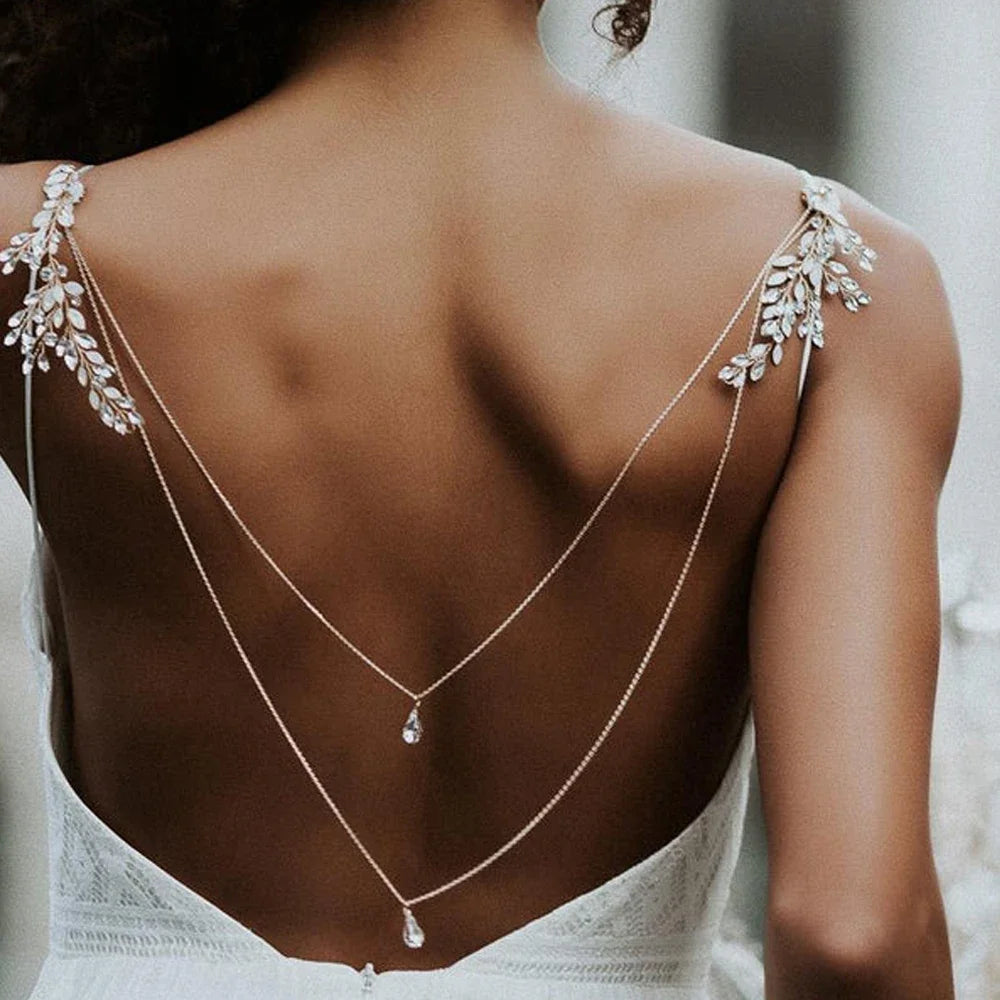 49273273319710|49273273352478 Wedding Back Chain Necklace Dorsal Ornament Woman Silver