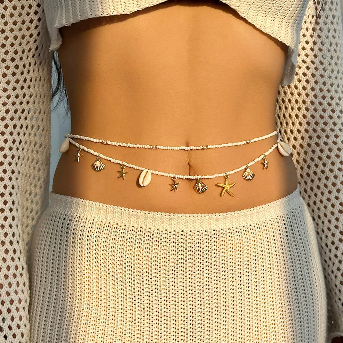 Shell hip chain - women’s waist and belly jewelry with shell pearls