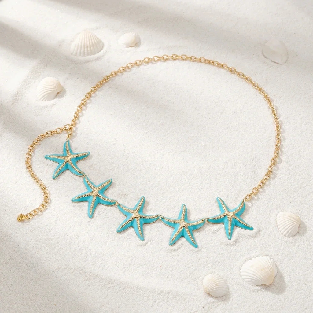 Starfish hip chain - waist and belly jewelry for women blue