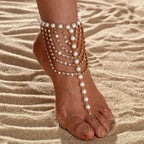 Golden Beaded Foot Chain - Women's Foot Jewelry