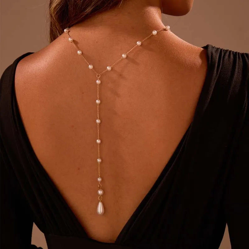 Back chain for women - back necklace with pearls