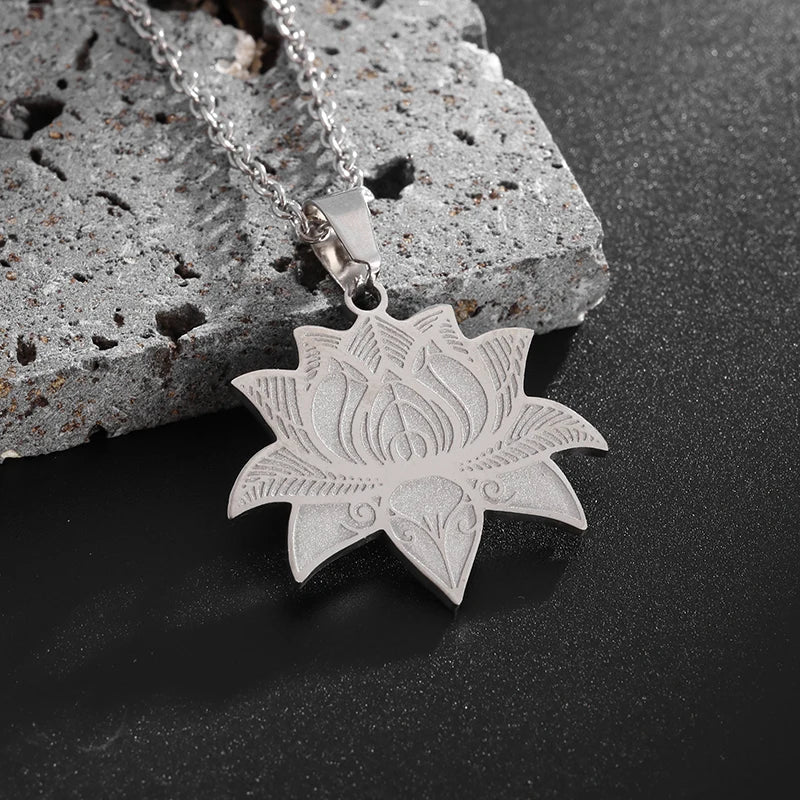 Silver Lotus Flower Chain & Medallion