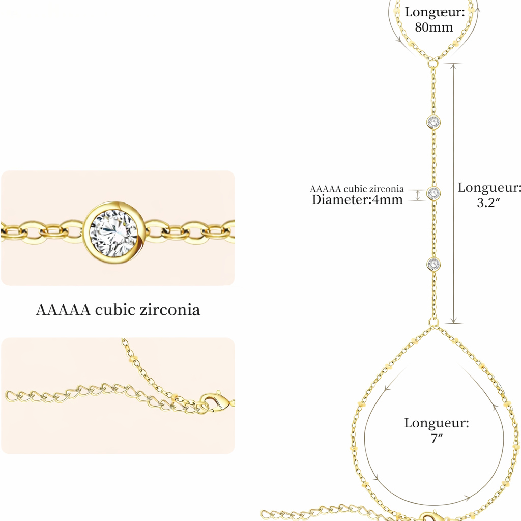 Hand and finger chain with zircon stones - women’s hand bracelet