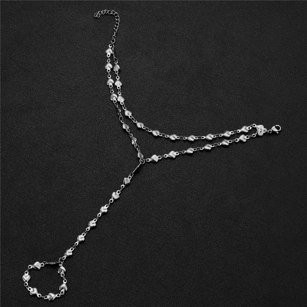Heart hand and finger chain - women's hand bracelet silver