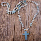 Rosary Cross Necklace Pendant in Natural Amazonite Stones