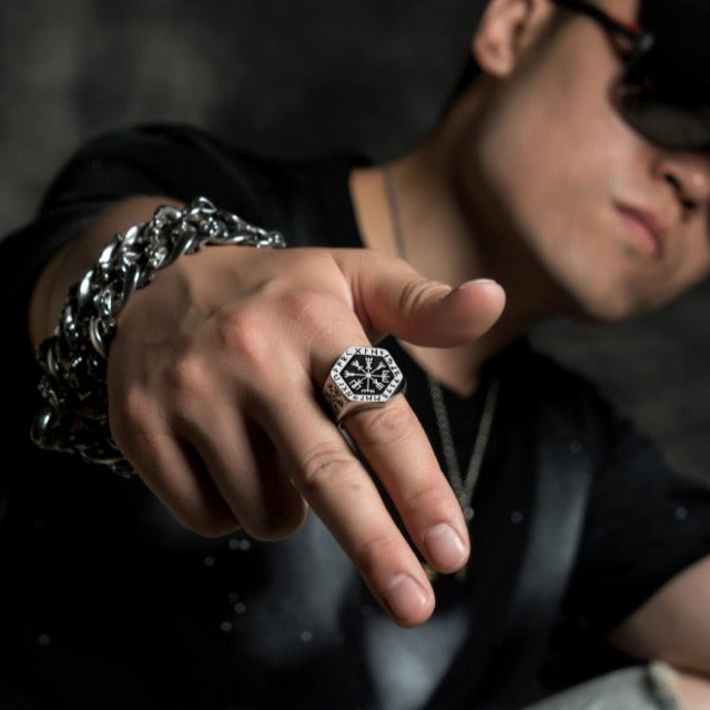 Viking Signet Ring Silver Men's