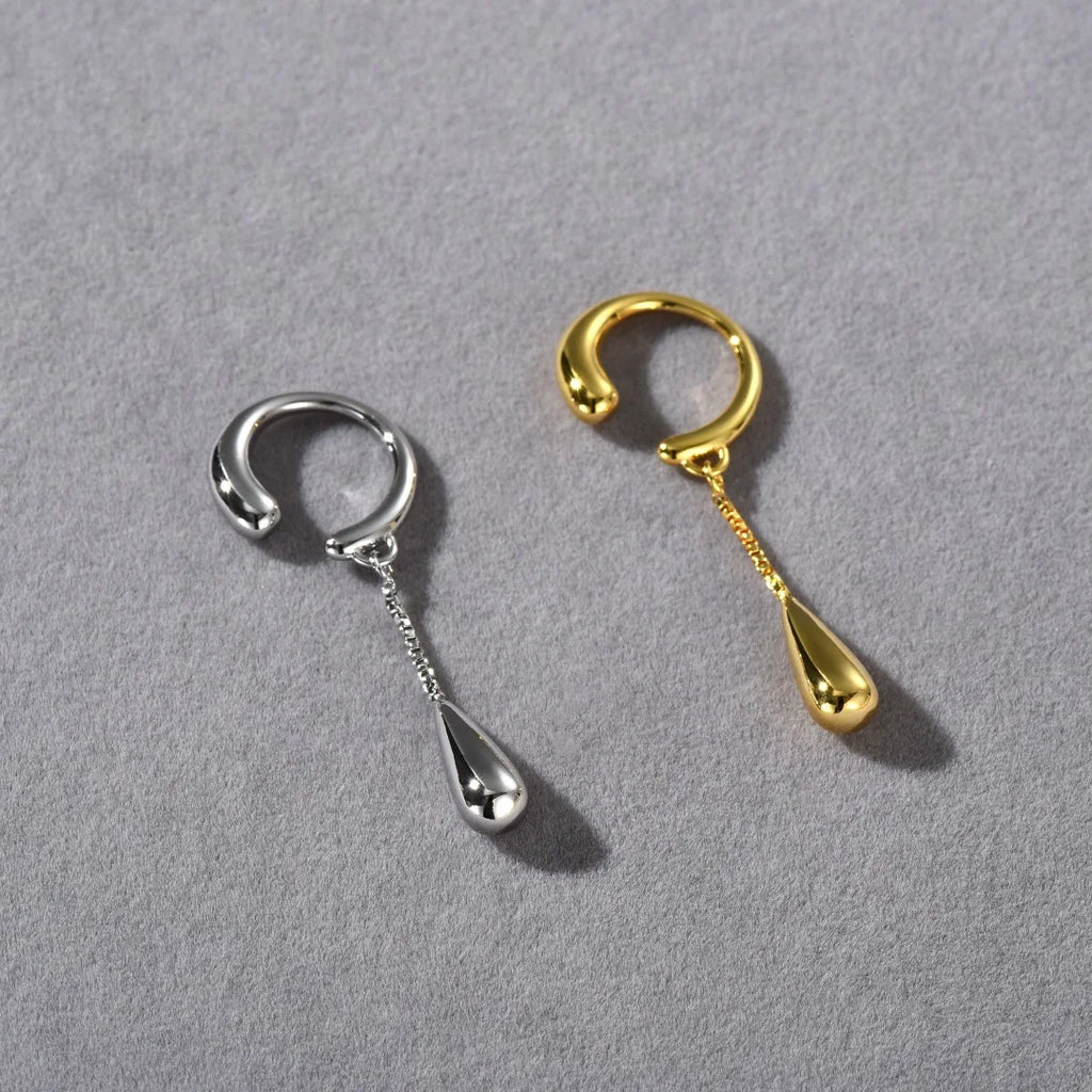 Fine Water Drop Hoop Earrings Clips silver