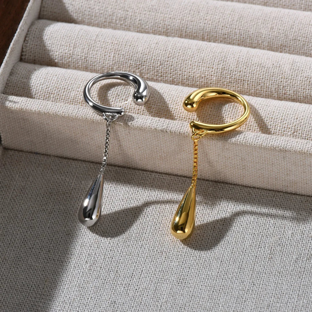 Fine Water Drop Hoop Earrings Clips silver