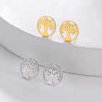 Tree of Life Stud Earrings Silver Hoops