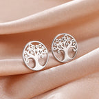 Tree of Life Stud Earrings Silver Hoops