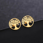 Tree of Life Stud Earrings Gold Hoops