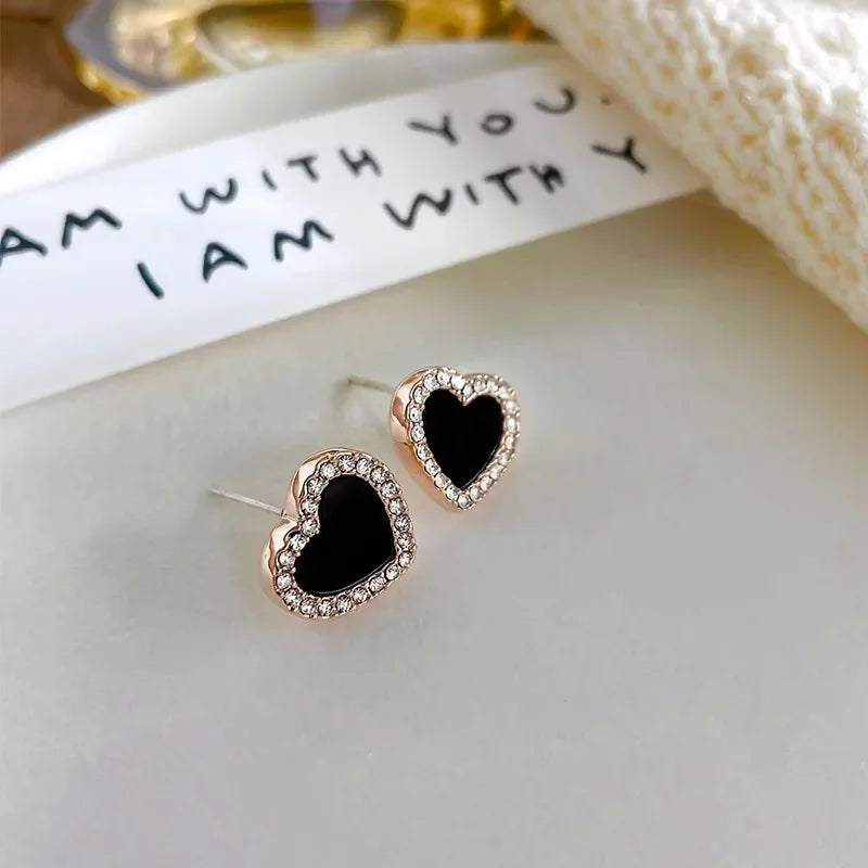 Heart Stud Earrings Black Women's Earrings