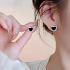 Heart Stud Earrings Black Women's Earrings