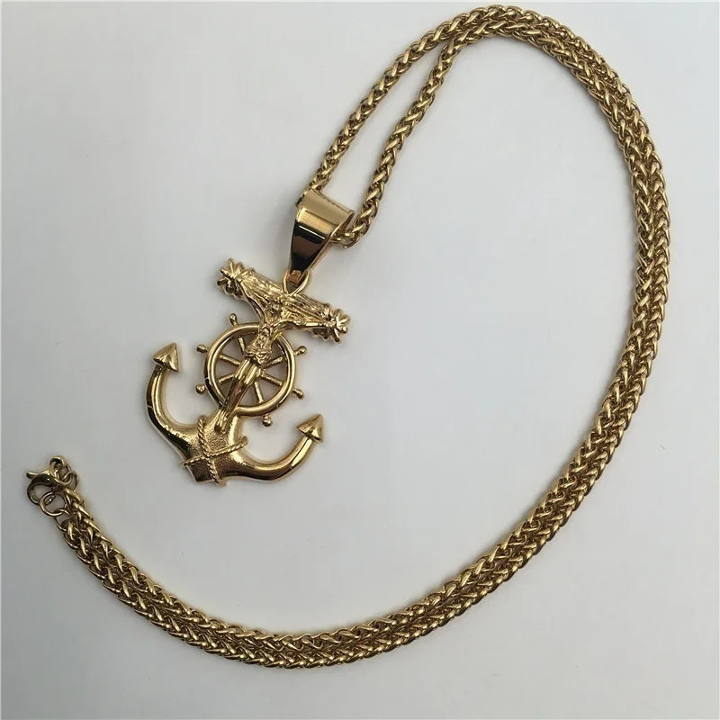 Anchor and Jesus necklace