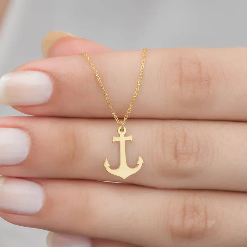 Women's gold anchor necklace