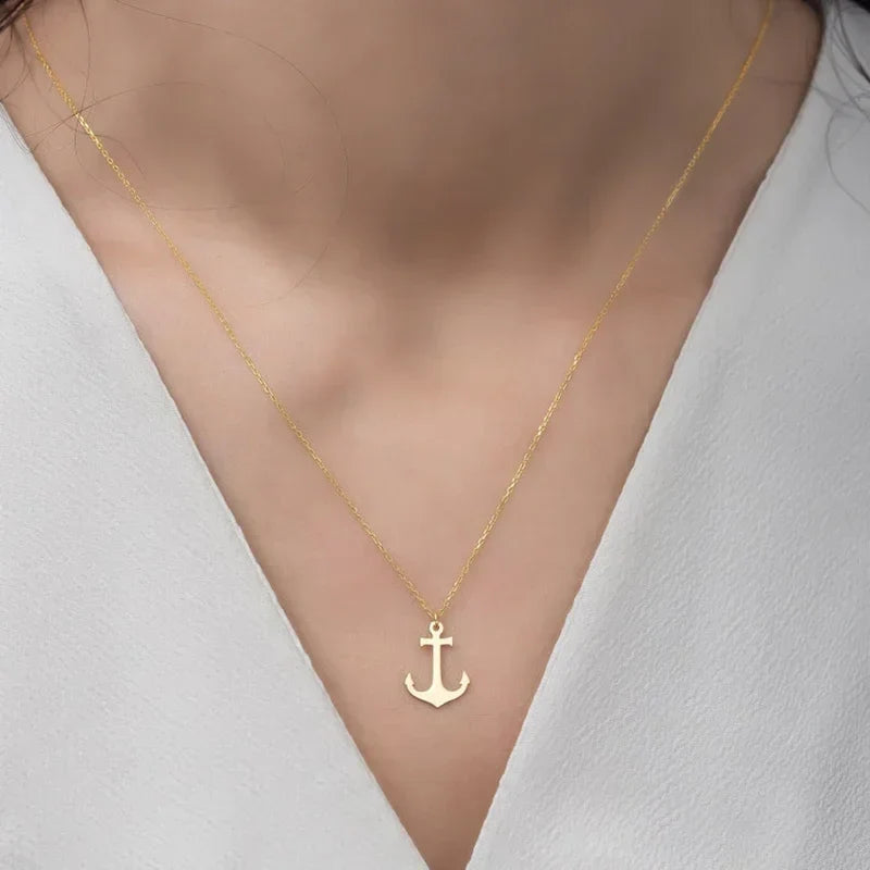 Women's gold anchor necklace