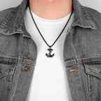 Men's black anchor necklace