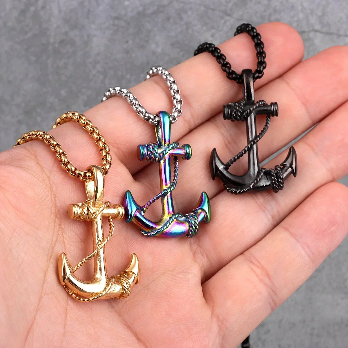 Men's rainbow anchor necklace