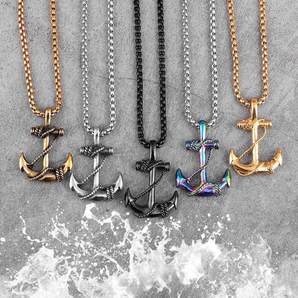 Men's black anchor necklace