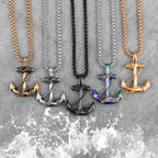 Men's black anchor necklace