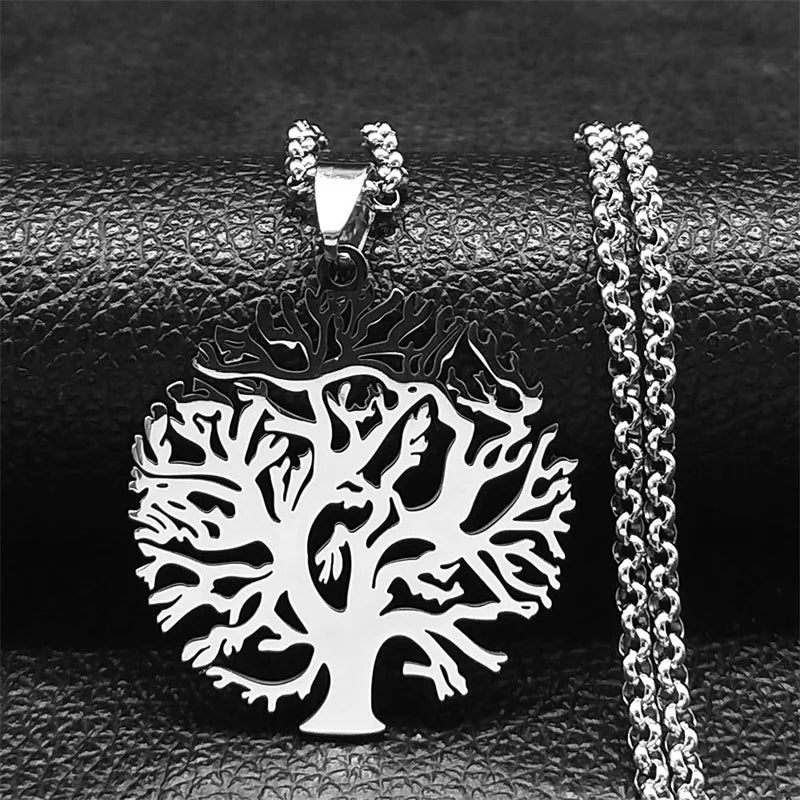 Life Tree Pendant Necklace Tempered Steel