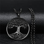 Life Tree Pendant Necklace Tempered Steel