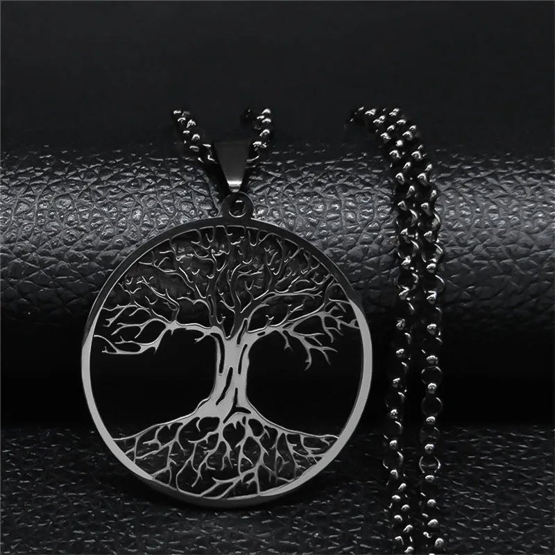 Life Tree Pendant Necklace Tempered Steel
