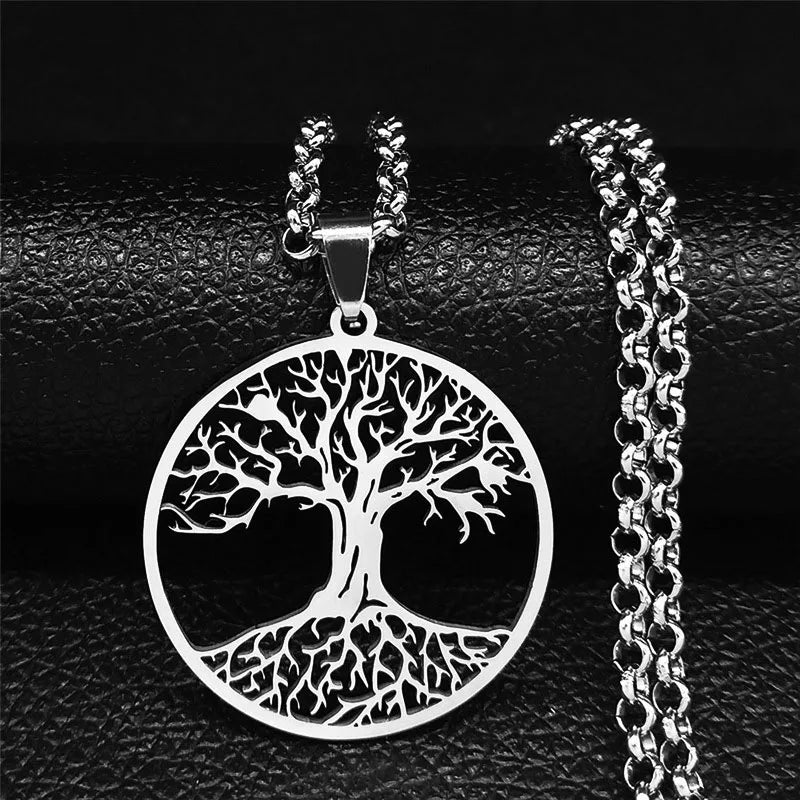 Life Tree Pendant Necklace Tempered Steel Men