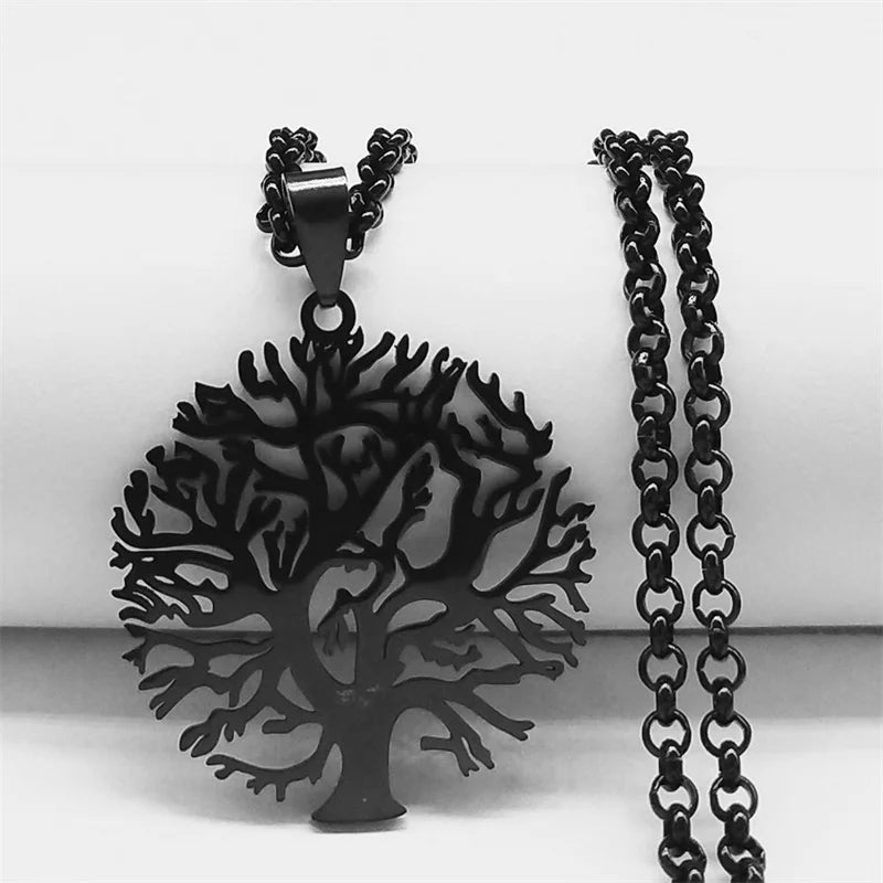 Life Tree Pendant Necklace Tempered Steel