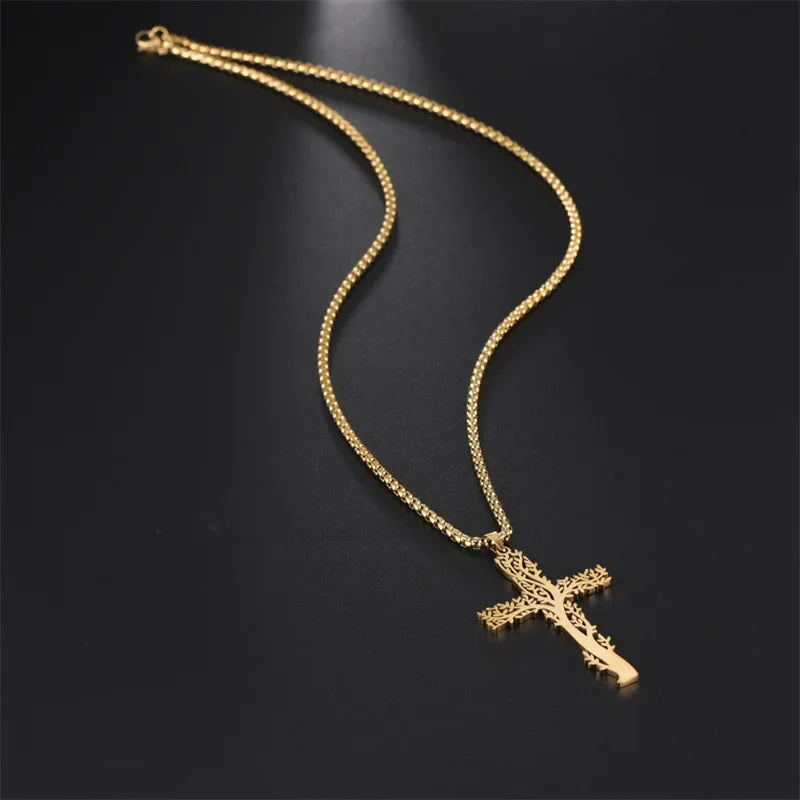 Tree of Life Necklace Cross Pendant gold