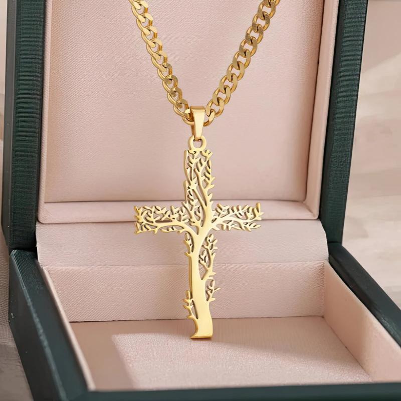 Tree of Life Necklace Women's Cross Pendant gold