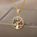 Tree of Life Necklace Pendant Women Gold Stones