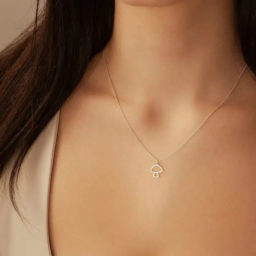Necklace with Fine Silver Mushroom Pendant