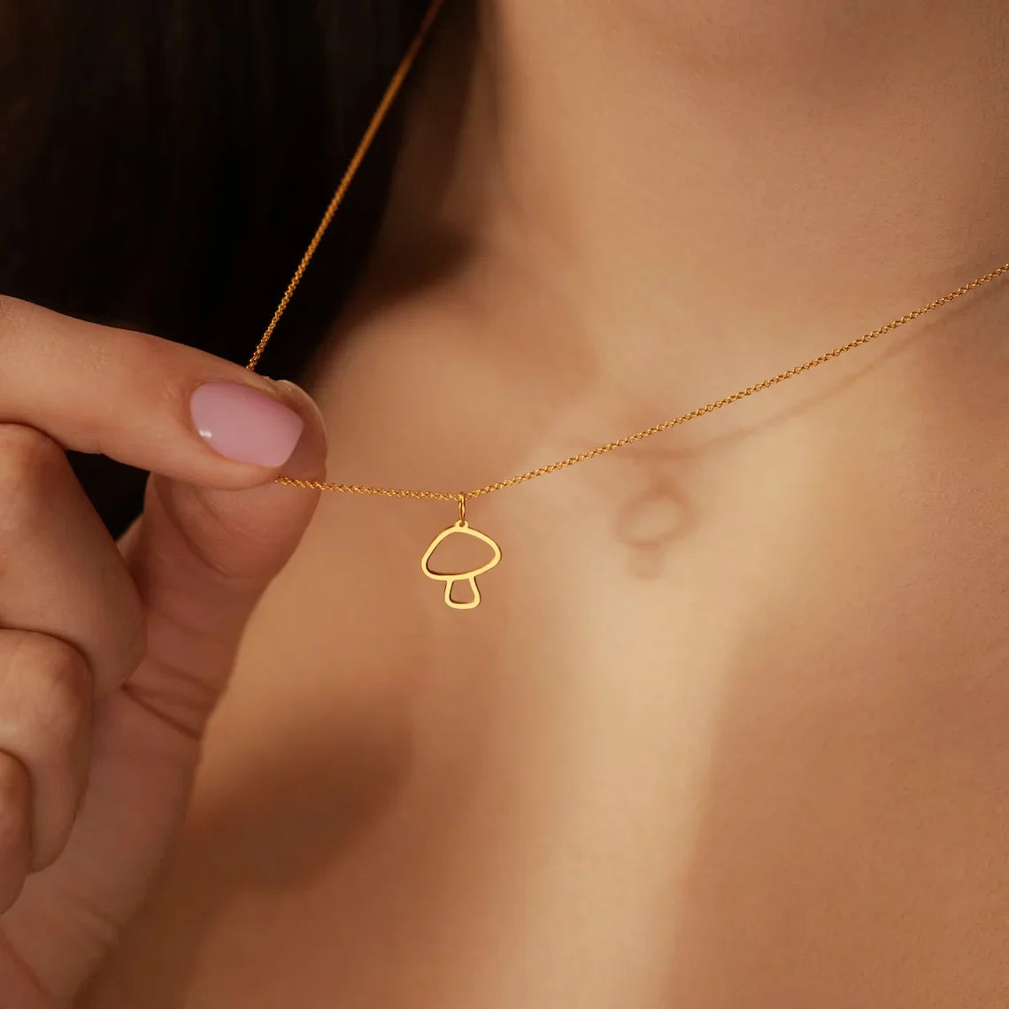 Necklace with Fine Gold Mushroom Pendant