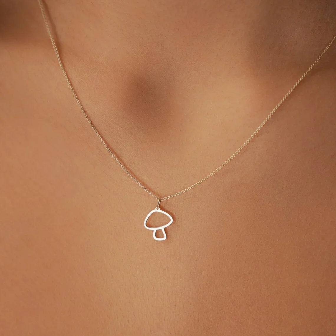 Necklace with Fine Silver Mushroom Pendant