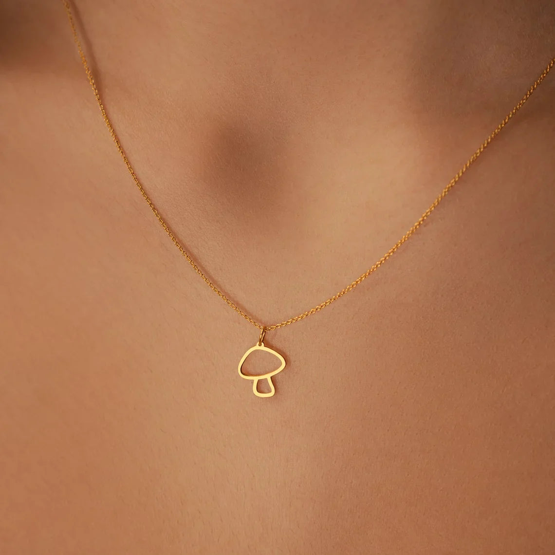 Necklace with Fine Pink Gold Mushroom Pendant