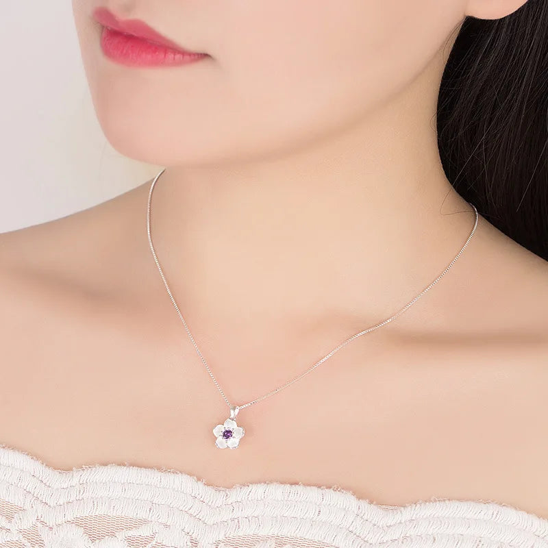 Necklace with Fine Flower Pendant for Women purple