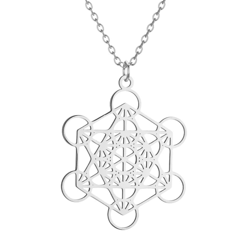 Necklace with Large Silver Metatron Cube Pendant