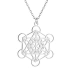 Necklace with Large Silver Metatron Cube Pendant
