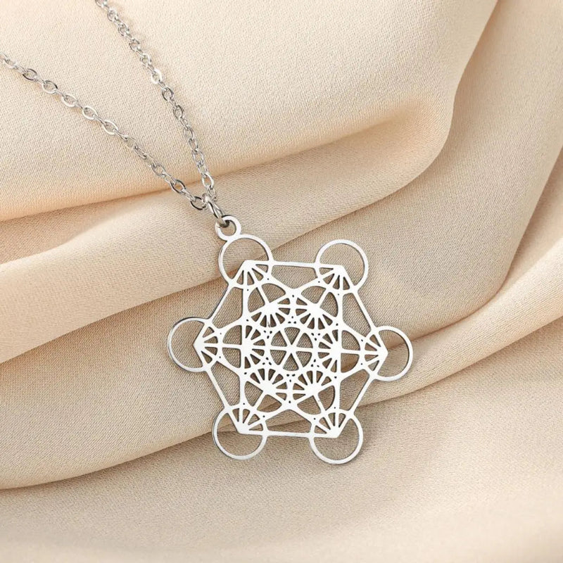 Necklace with Large Silver Metatron Cube Pendant